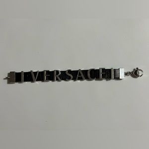 Versace  Black Leather Logo Bracelet Size 8.5 Inches. 100% Authentic